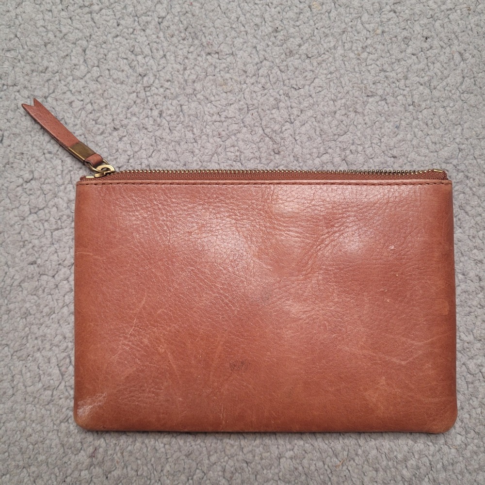 Madewell The Leather Pouch Clutch Brown Zip Makeup Bag